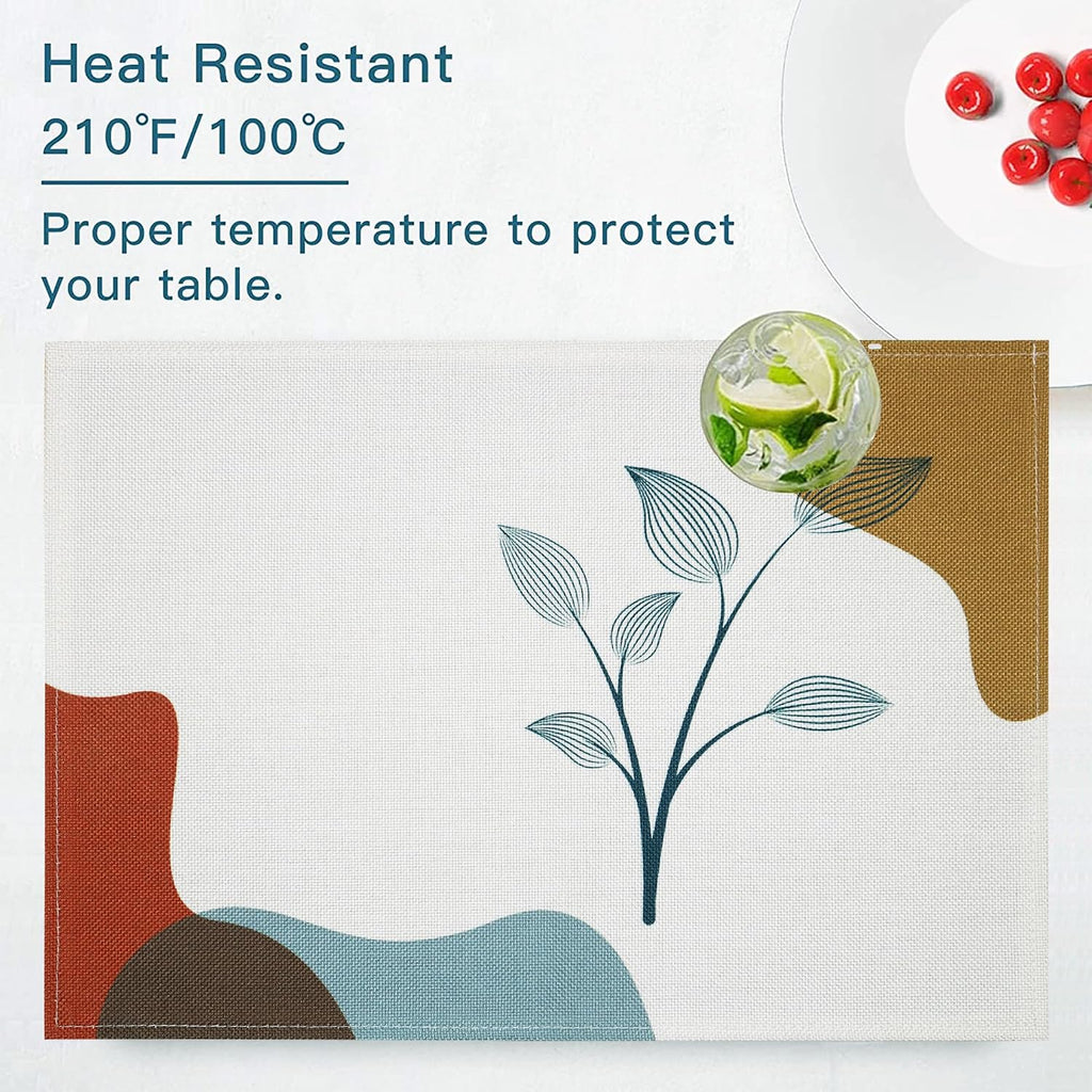 Modern Table Placemats Set of 4 Abstract Leaf Place Mats Colorful Table Mat