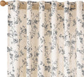 Lazzzy Farmhouse Linen Curtains Black Floral Curtains 90 Inch Length Back Tab by Lazzzy