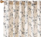 Lazzzy Farmhouse Linen Curtains Black Floral Curtains 90 Inch Length Back Tab by Lazzzy