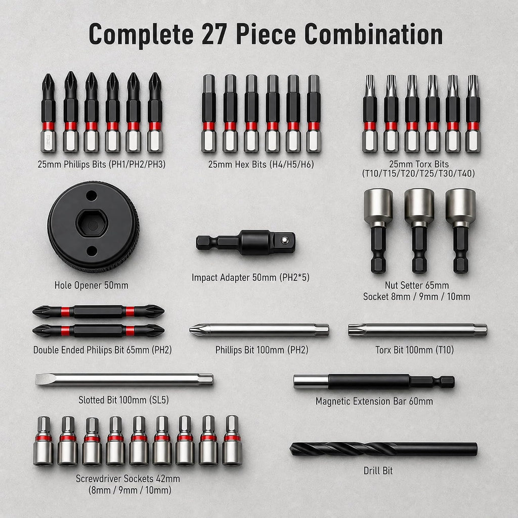 27‑in‑1 Magnetic Screwdriver Bit Set, Hex Socket Tool Kit