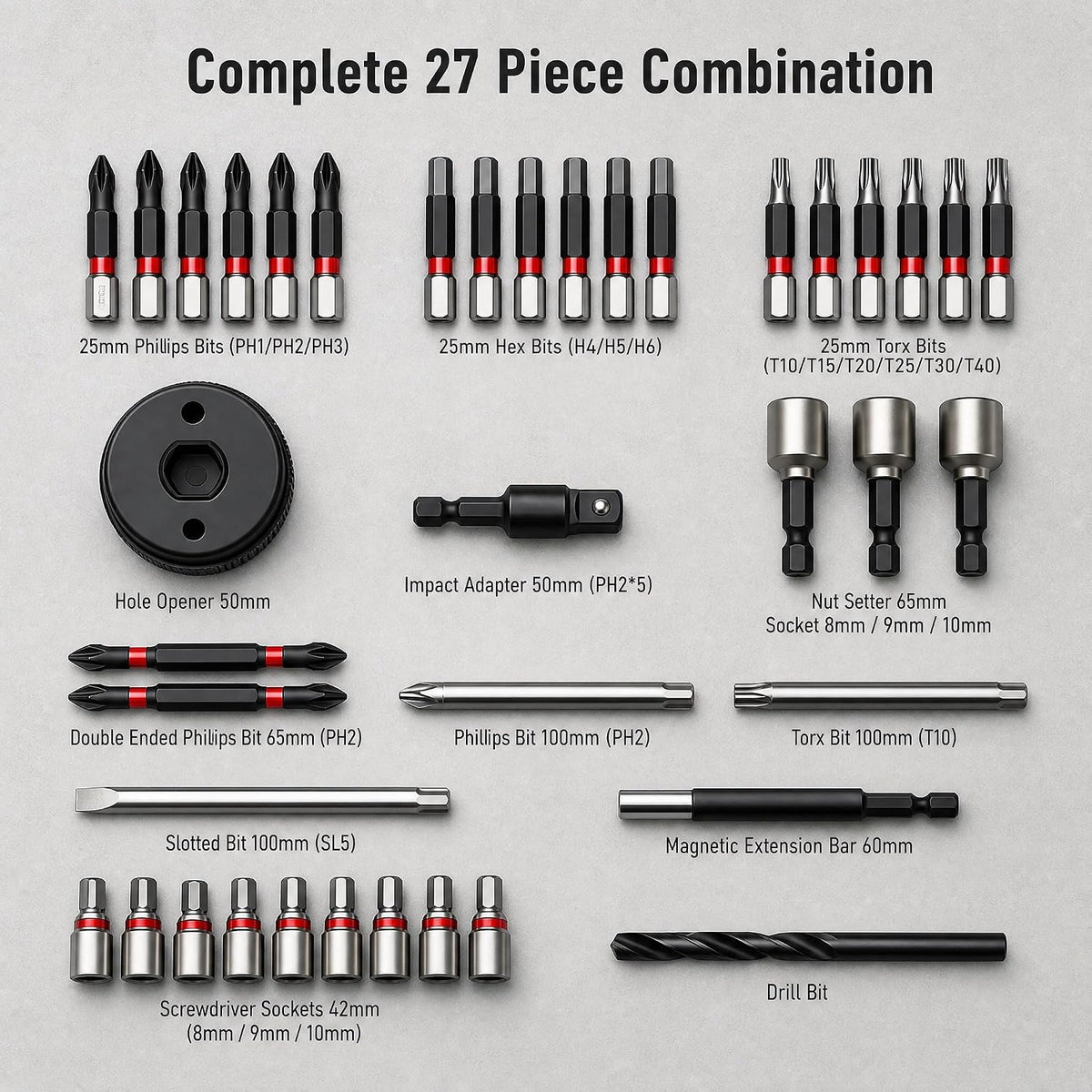 27‑in‑1 Magnetic Screwdriver Bit Set, Hex Socket Tool Kit