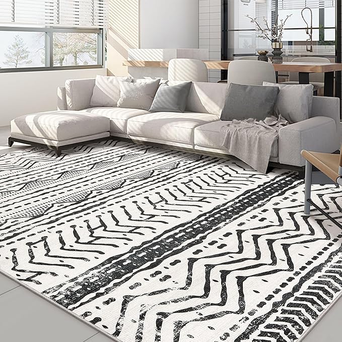 Nakagishi Black Rug for Living Room: 8x10 Washable Boho Large Neutral Soft by NakagishiAreaRug