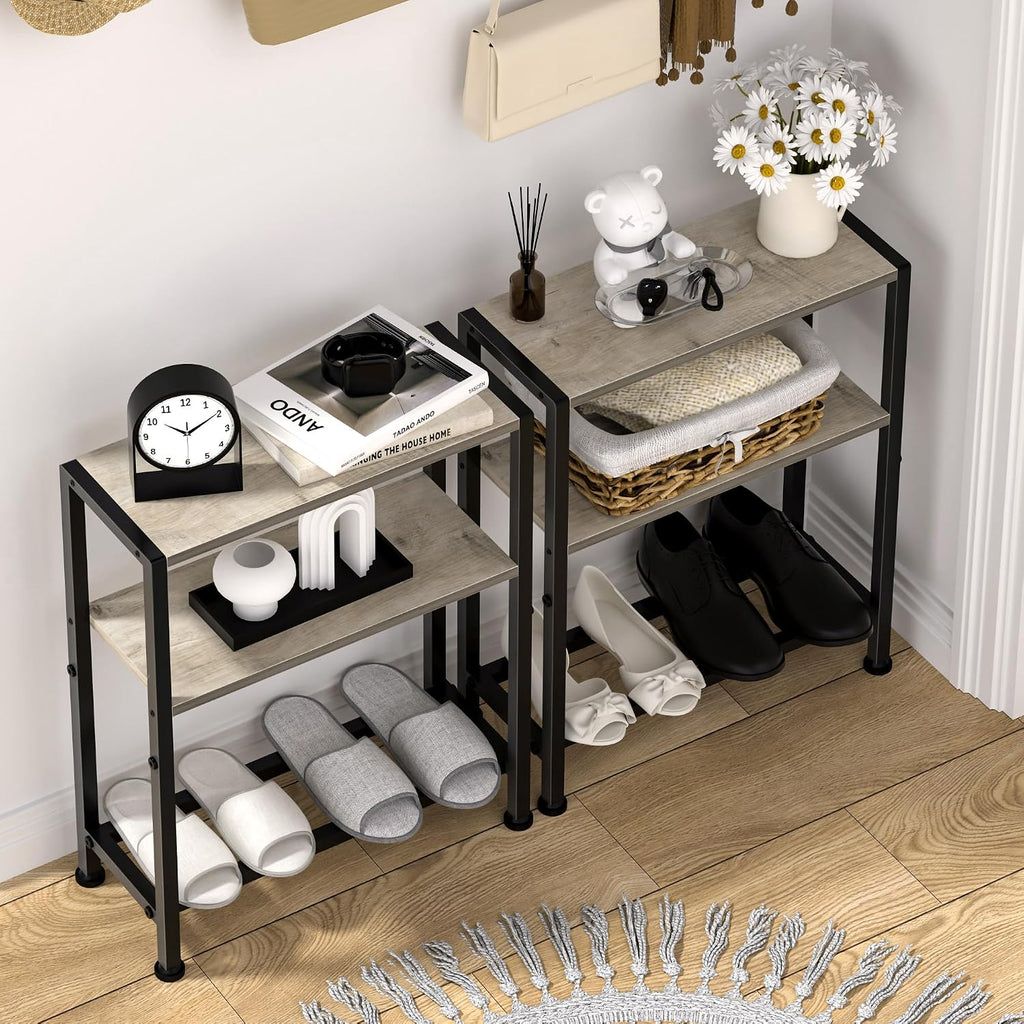 Narrow Side Table, 2-Tier Small End Table, Slim Nightstand