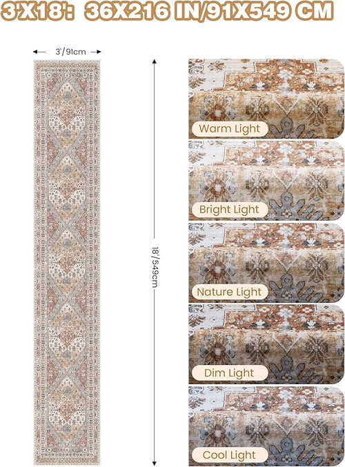3x18 Runner Rug for Hallway, Non-Slip Long Kitchen Mats for Floor, Vintage - Image 2