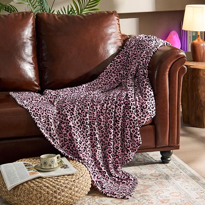 BEDELITE Fleece Blanke for Couch & Bed Pink Leopard Throw Blanket – Soft & Cozy - Image 8