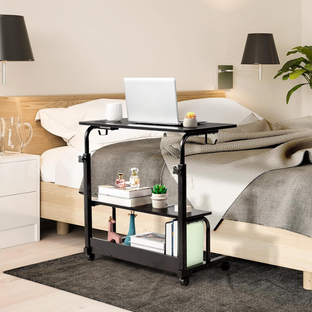 Karl home 31.5" Portable Rolling C-Shaped Computer Desk on Wheels, Black