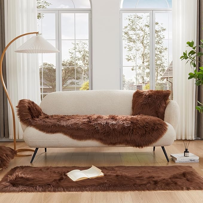 EasyJoy Ultra Soft Fluffy Shaggy Area Rug Faux Fur Rug Chair Cover Seat Pad - Image 4