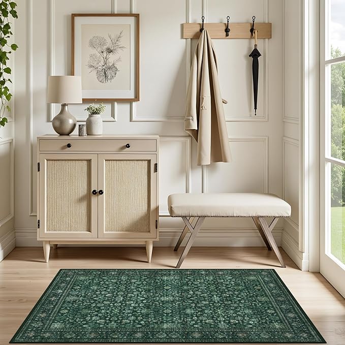2x3 Area Rugs Living Room Rug: Washable Vintage Distressed Floral Rug No Slip - Image 5