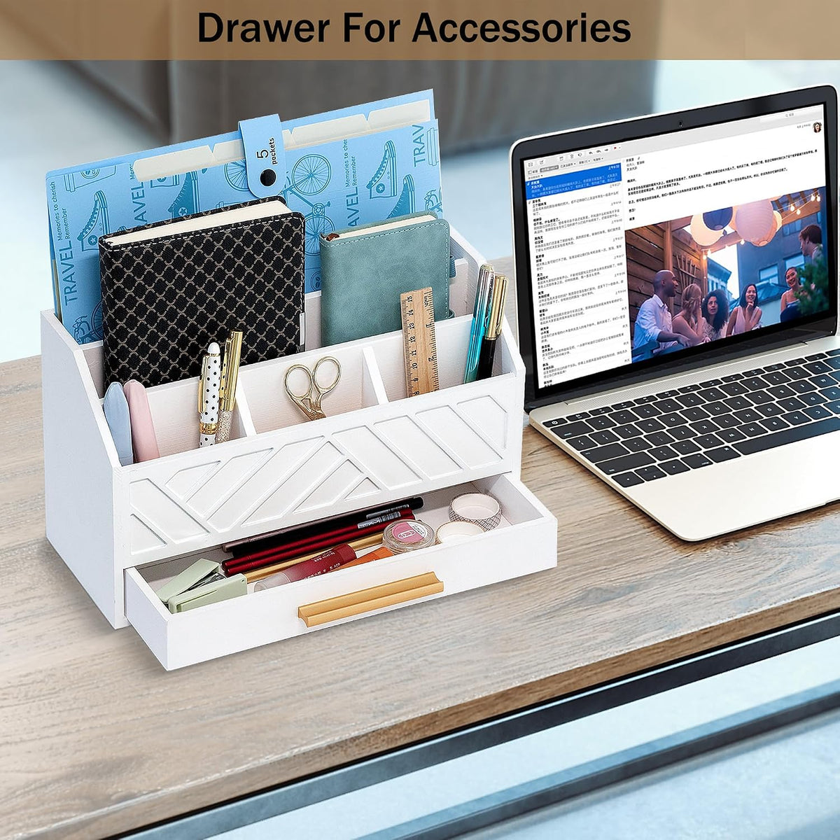 Desk Organizer with Drawer, Countertop Bill Mail Organizer and File Storage