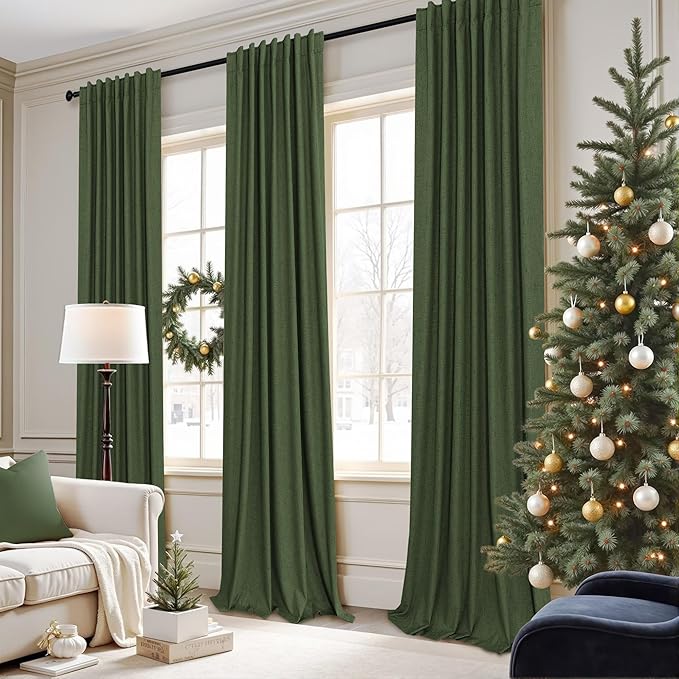 Olive Green Blackout Curtains for Bedroom 96 Inches Long Floor Length 2 Panel - Image 2