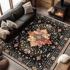 Area Rugs 6'x8' Washable Non-Slip, Floral Vintage Distress Print Pattern by RELEANY