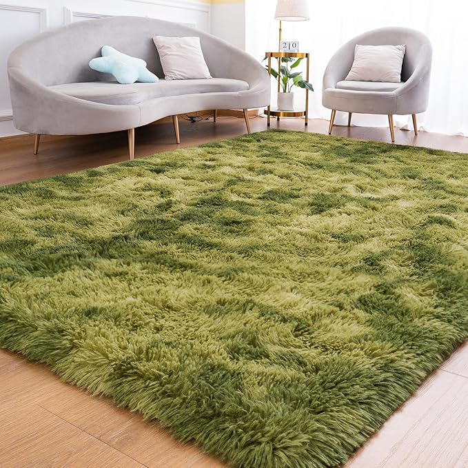 Goideal Fluffy Rug for Bedroom Living Room, 5x7 Green Area Rugs, Faux Fur Shag by Goideal
