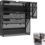 Magnetic File Holder, Magnetic File Organizer Wall Mount, 5 Tier Hanging Mail Organizer Folder Holder, Mesh Desk Accessories and Organizers, Paper Document Magazine Rack with 3 Pen Holder