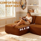 Modular Sectional Sofa, Convertible Sofa Bed, No Assembly Required Cloud Couch with Deep Seat, Modern L-Shaped Boneless Sofa for Living Room (Orange)