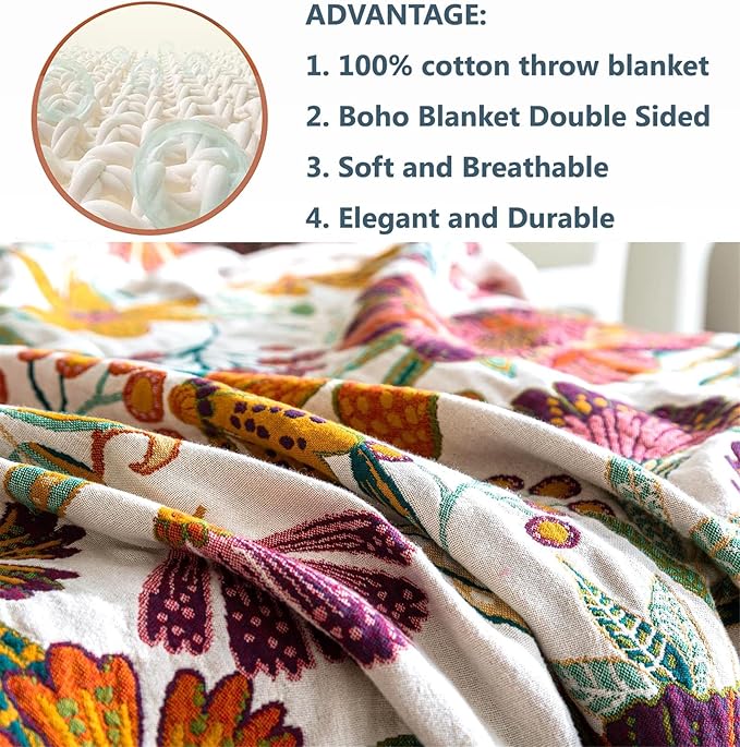MSGKV Spring Throw Blanket for Couch, 100% Cotton Muslin Breathable Woven Bed - Image 6