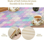 Mermaid Scales Table Runner Sea Theme Magic Blue Purple Pink Watercolor Scales Pattern Printed Linen Table Runner for Home Kitchen Dining Table Decoration,13x108 Inch