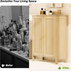 Fluted Bathroom Storage Cabinet with 2 Doors & Shelf, Natural