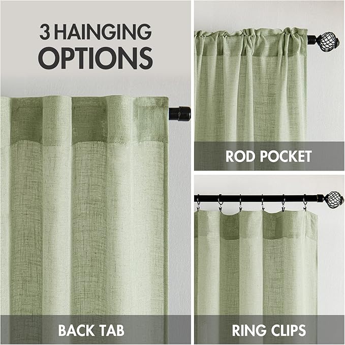 MIULEE Sage Green Linen Curtains 63 Inch Length 2 Panels - Image 3