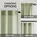 MIULEE Sage Green Linen Curtains 108 Inches Long - Image 3