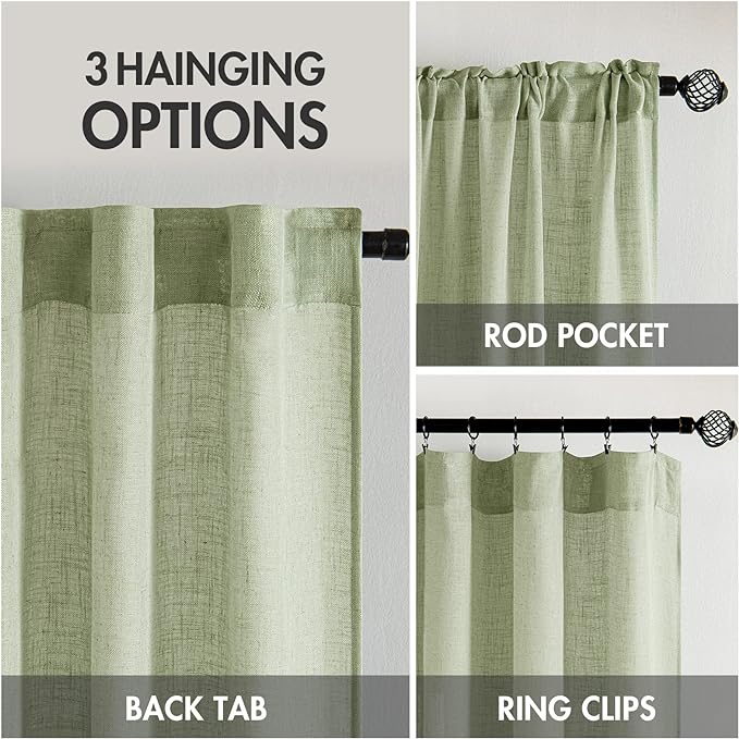 MIULEE Sage Green Linen Curtains 84 Inch Length - Image 2