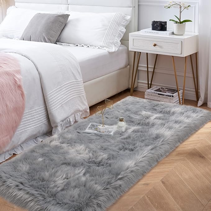 Grey Fluffy Rug for Bedroom, Cozy Shaggy Fuzzy Plush Floor Carpet for Nursery - Image 2