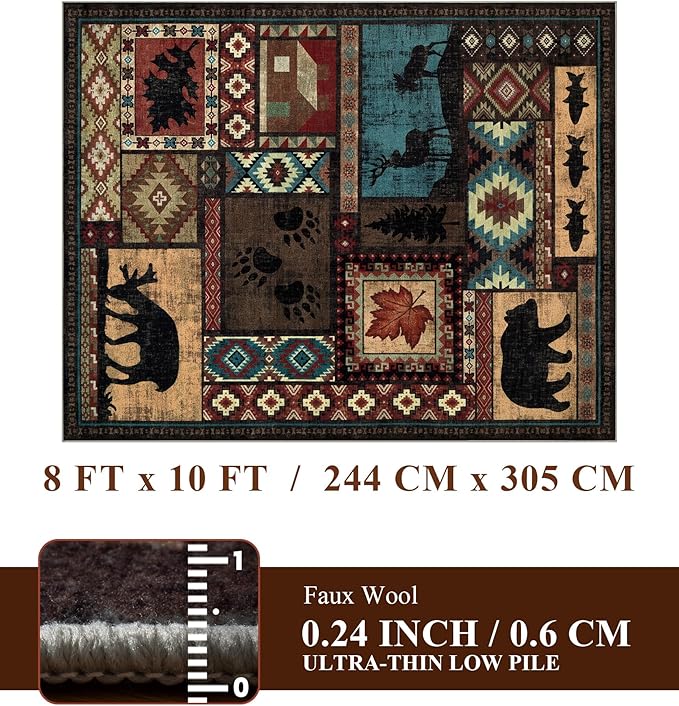 YIHOUSE Rustic Cabin Area Rug 8x10, Machine Washable Lodge Bear Rug, Non-Slip - Image 2