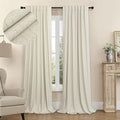 100% Blackout Neutral Curtains for Living Room 96 Inches Long 8 ft Faux Linen by Pitalk