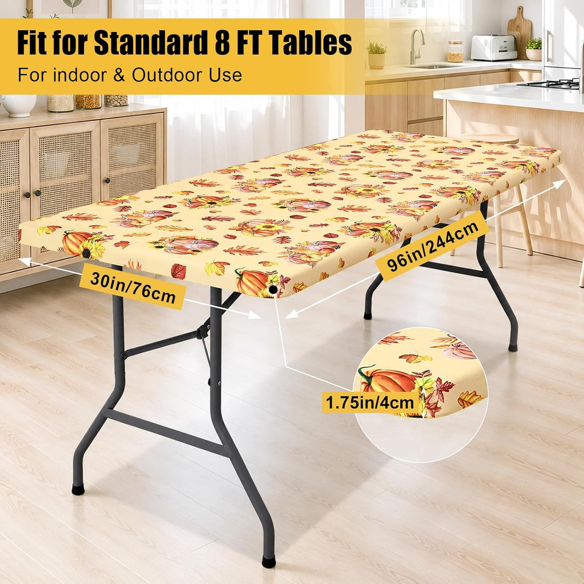 Smiry Elastic Fitted Polyester Tablecloths for 8 Foot Rectangle Tables