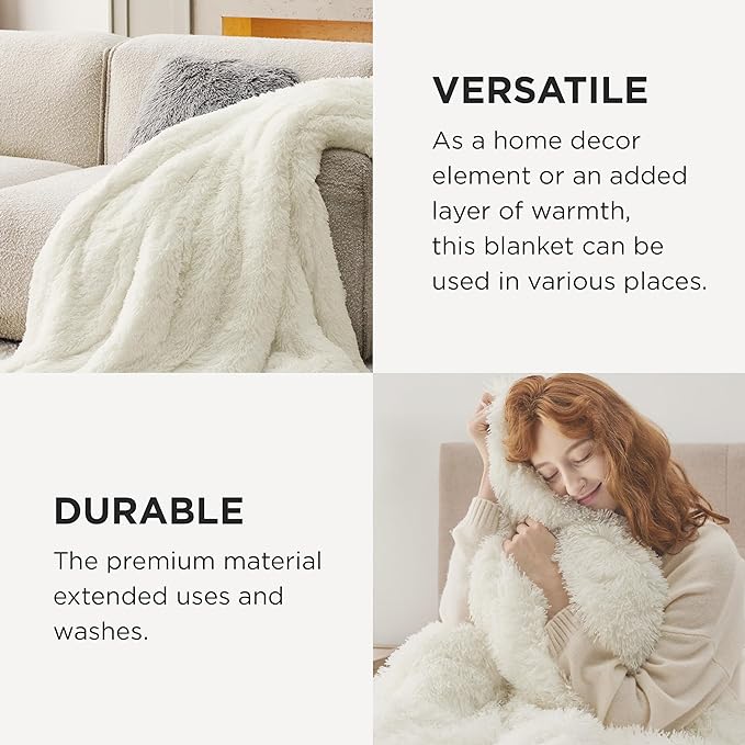 Bedsure GentleSoft Fuzzy Sherpa Faux Fur Twin Blanket Cream Cozy Gifts - Image 4
