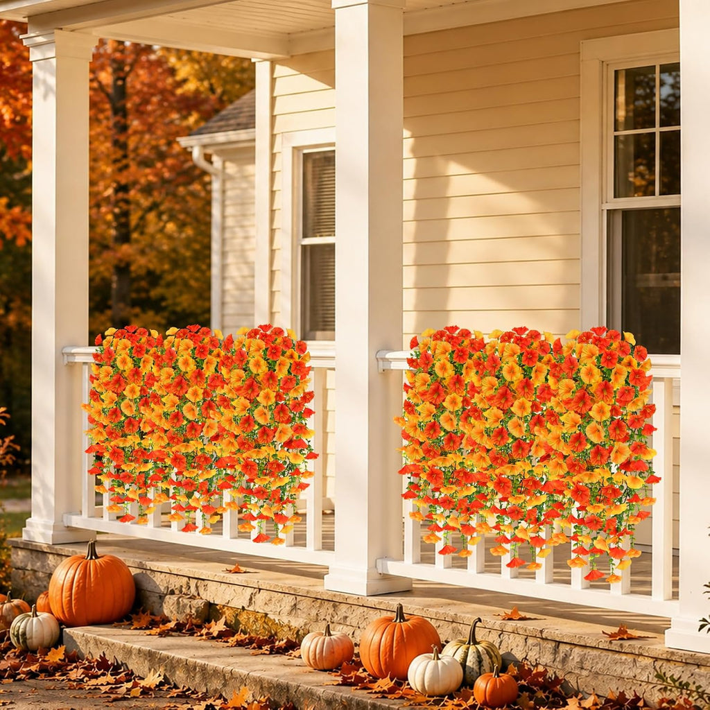 6Pcs Artificial Fall Hanging Flowers for Outdoors, Fake Autumn Plants