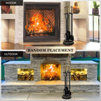 Fireplace Tools Set 5 Pcs Wrought Iron Large Fire Tool Set with Brass Handles for Outdoor/Indoor, Fireplace Accessories Set Included Poker, Tong, Shovel, Brush