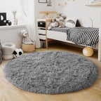 3'x3' Grey Round Rug for Bedroom, Ultra Soft Fluffy Circle Rug for Kids Girls - Image 2