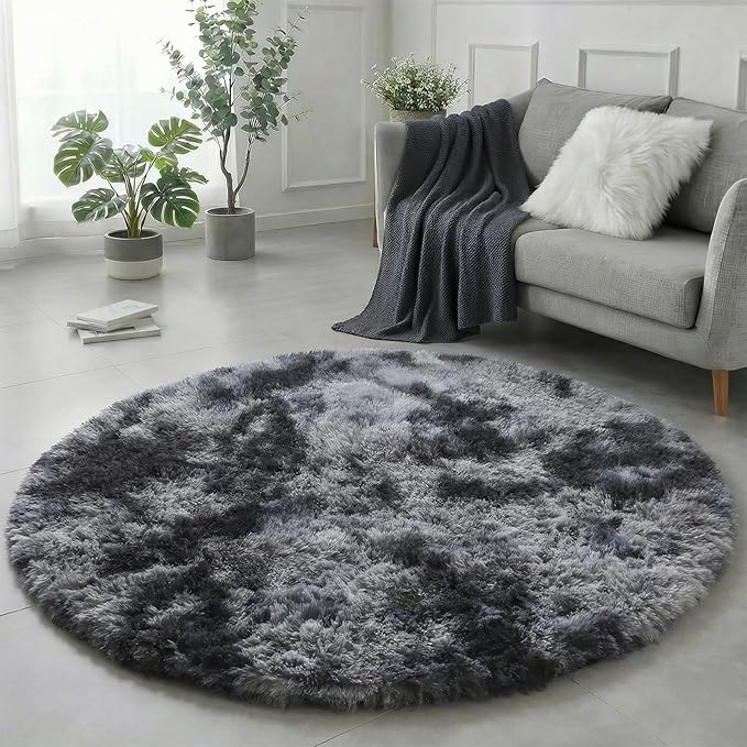 Amdrebio Tie-Dyed Dark Grey Round Area Rug 5Ft - Image 3