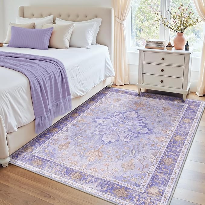 Area Rugs 4'x6' Washable Non-Slip, Floral Vintage Distress Print Pattern - Image 2