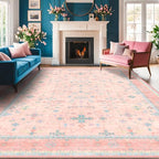 Washable Pink and Blue 7x9 Boho Rugs - Image 8