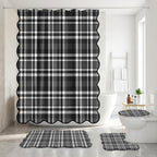 Scalloped Bathroom Sets with Shower Curtain and Rugs, Boho Retro