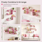 SRIWATANA Pink Floating Shelves, Set of 5 Solid Wood Wall Mounted Shelves