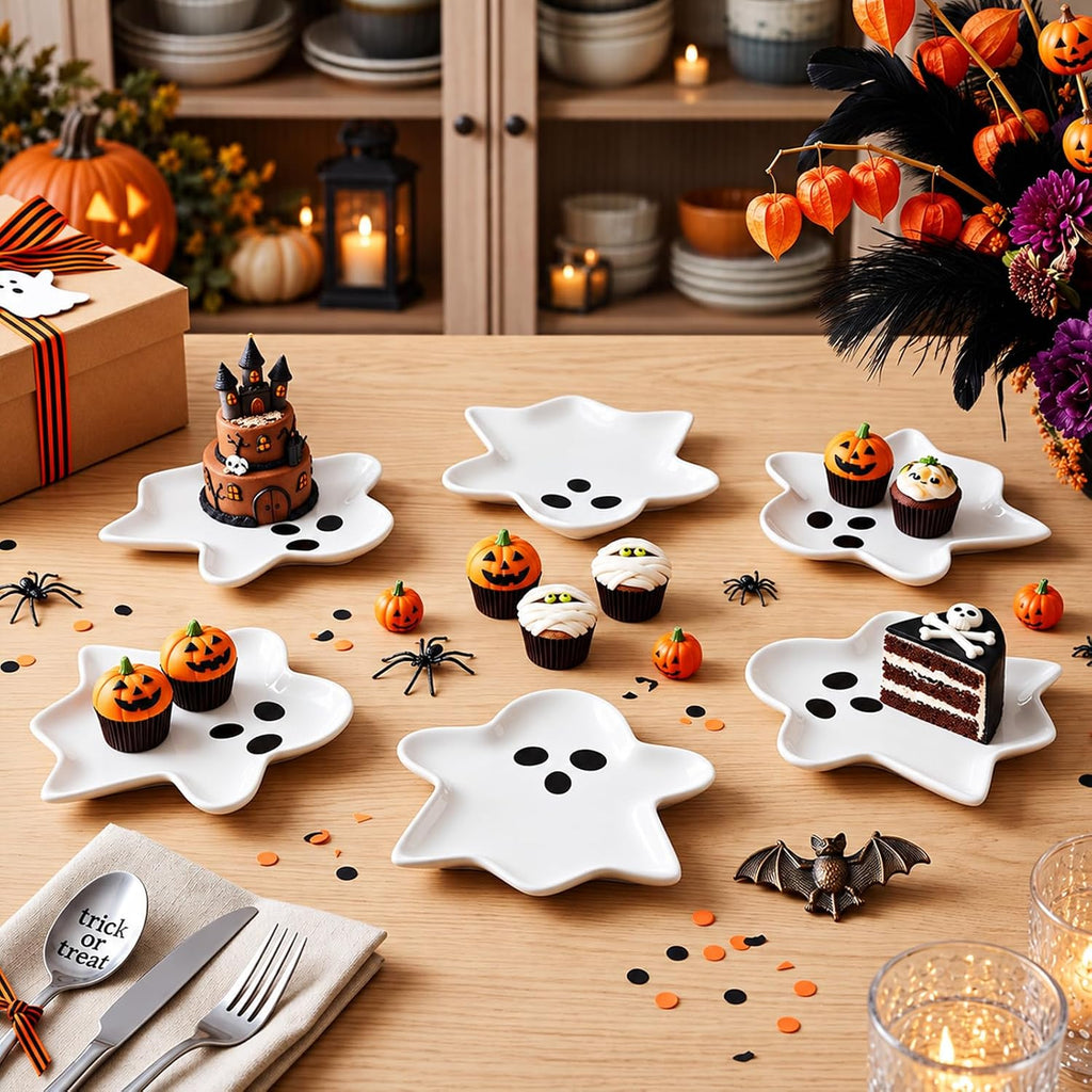 Frienda 6 Pcs Halloween Ghost Ceramic Plates Serving Dishes Dinnerware Set