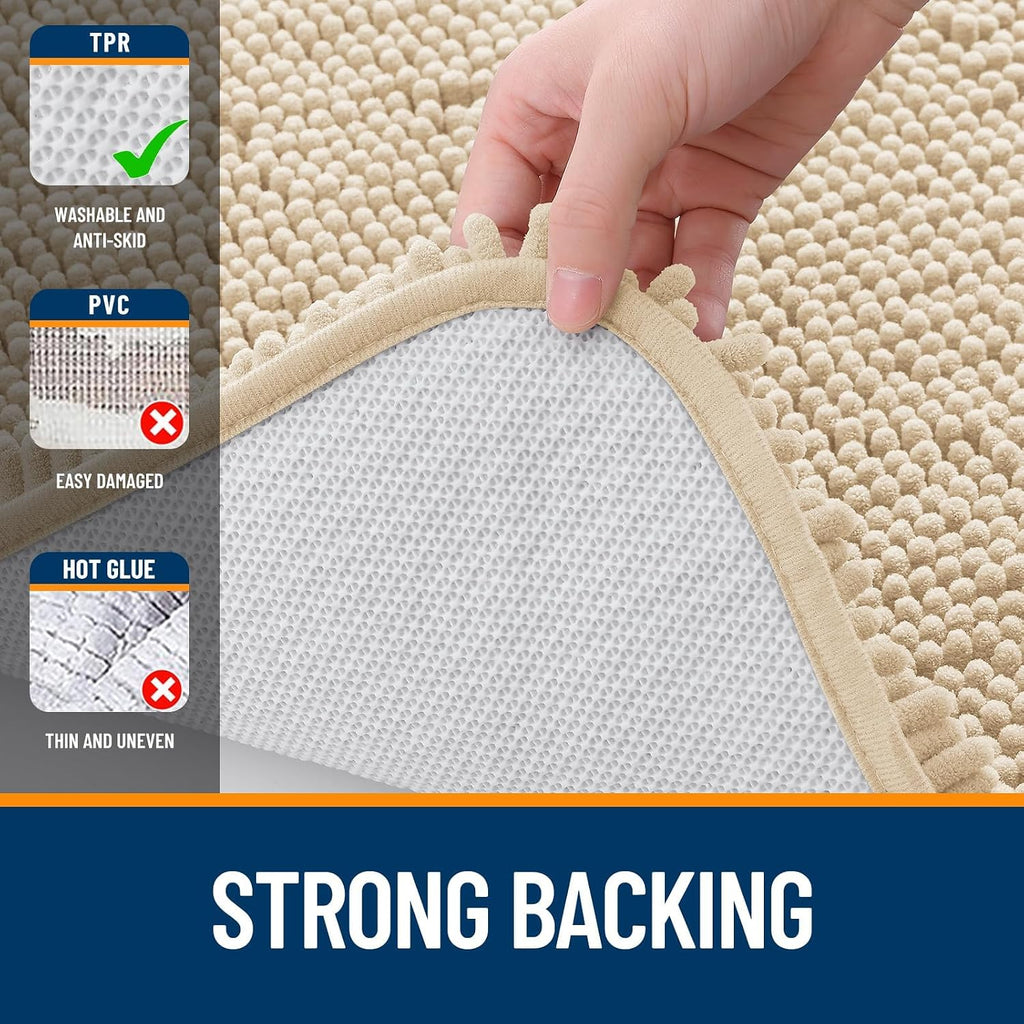 OLANLY Chenille Bathroom Rugs Sets 3 Piece, 30"x20"+24"x16"+24"x20", Beige