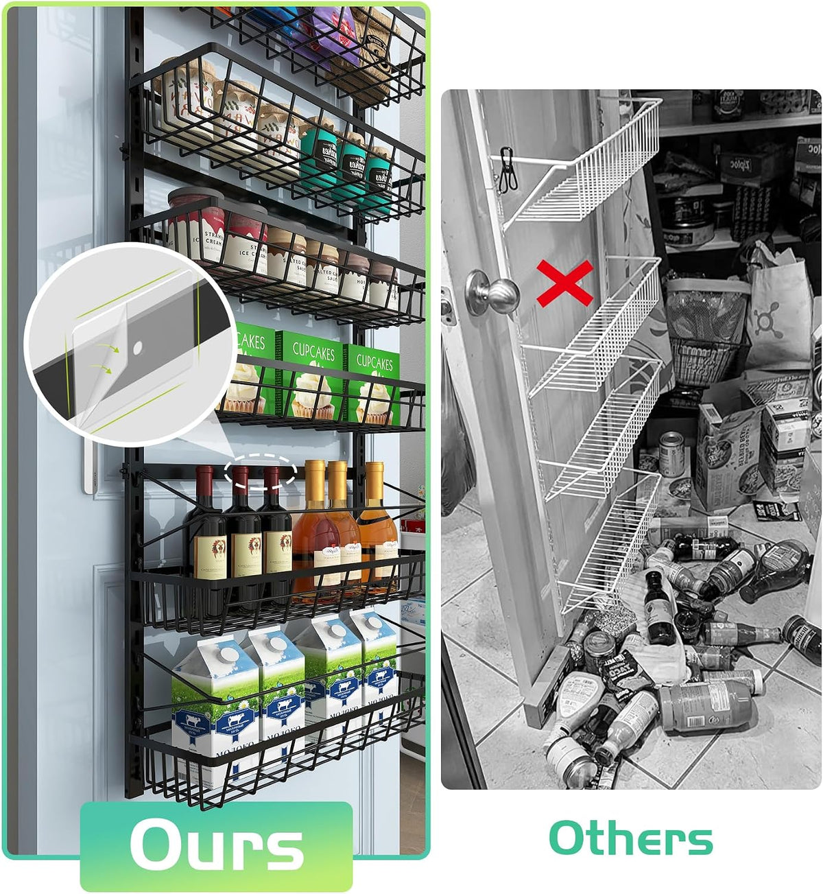Mefirt Over The Door Pantry Organizer, Wall Mount Spice Rack 8-Tier Black