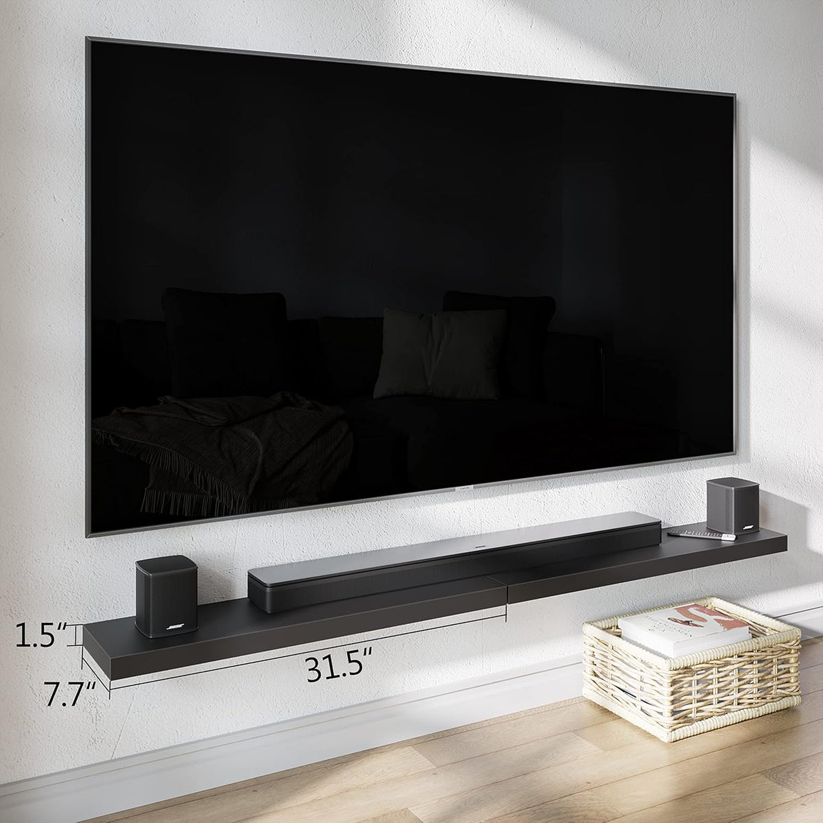 BAMEOS Floating Shelves, 31W x 8D Wall Mounted Display Shelves with Invisible Brackets, Set of 2 | Lightweight Décor Shelf for Bedroom, Living Room, Bathroom & Entryway Black