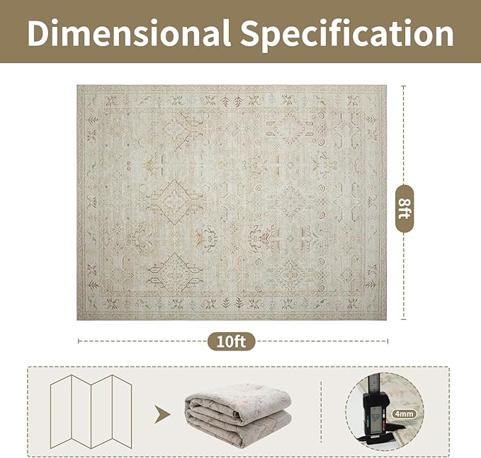 Washable Rugs 8x10 Area Rugs for Living Room-Light Brown Rugs for Bedroom - Image 2