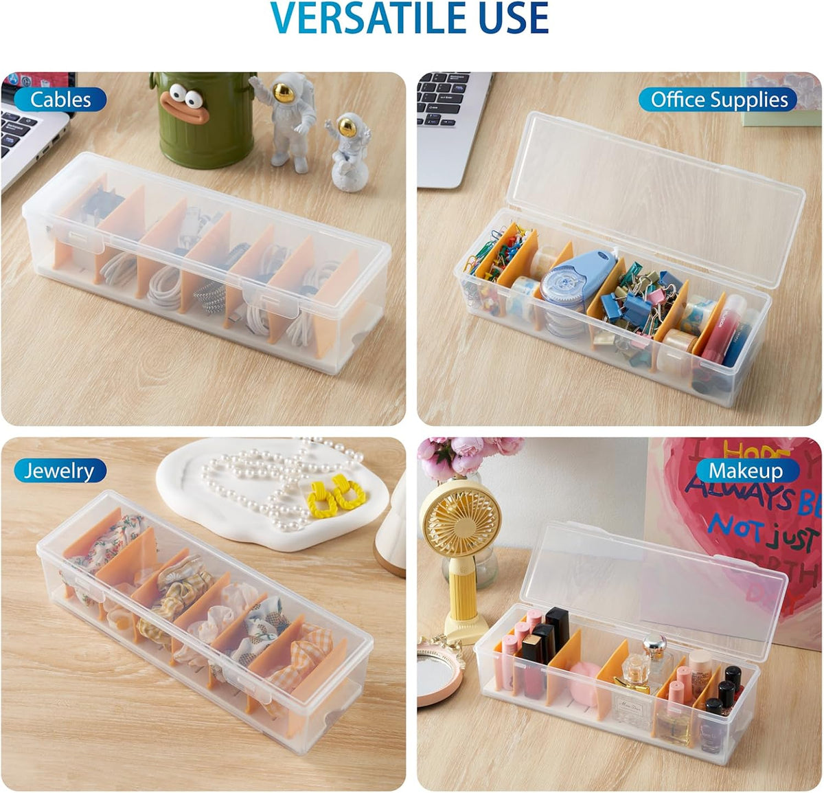 2 Pack Cable Organizer Storage Box with 16 Cable Ties, Clear Phone Charger Organizer Case Wire Organizers for Cords Electronic Storage Box for Drawer Desk Office Home