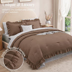 BLOOMHAVEN Queen Comforter Set-7 Pieces Ruffle Bedding with Floral Sheet