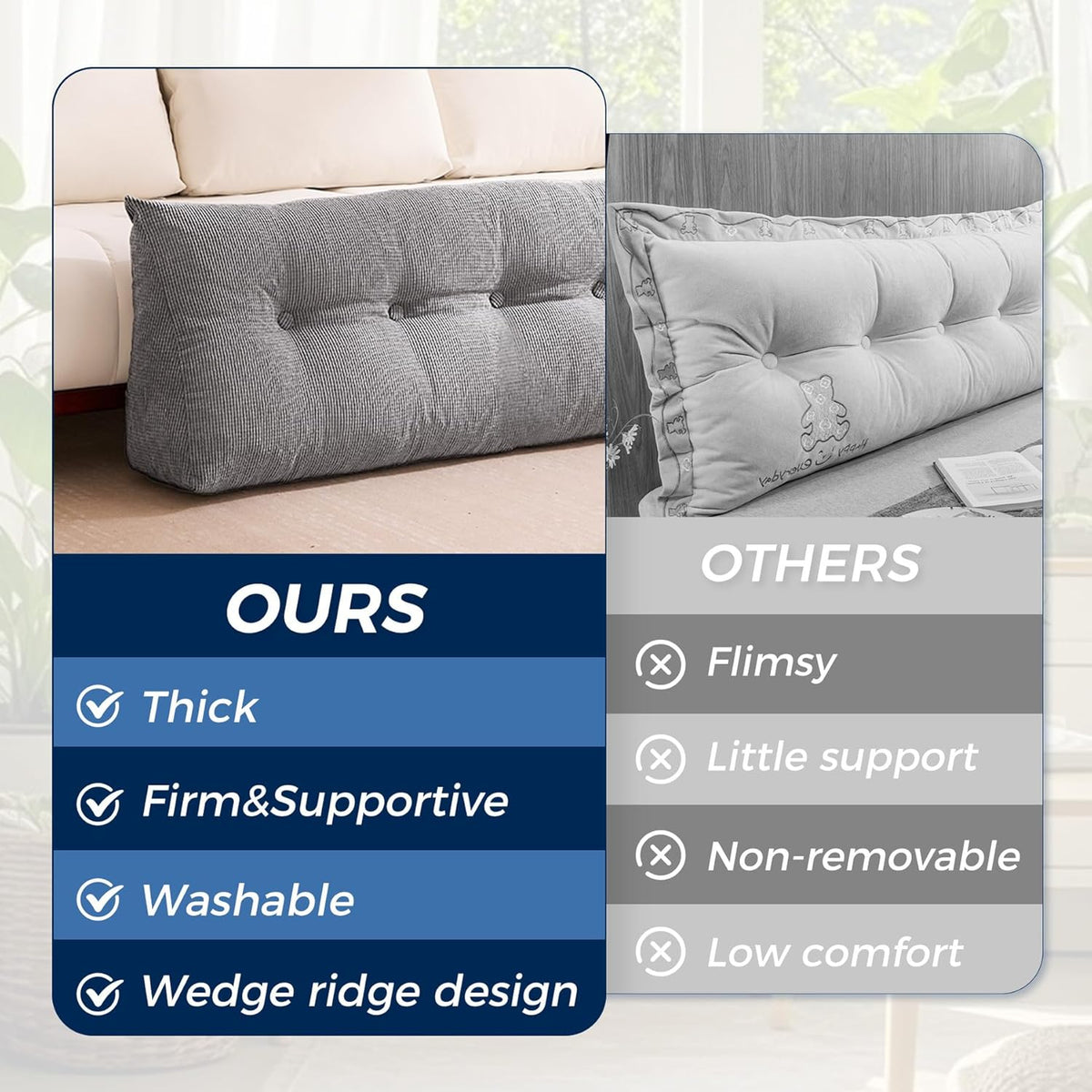 IASEAHK Headboard Pillow Queen, Wedge Pillow Headboard, Dark Grey
