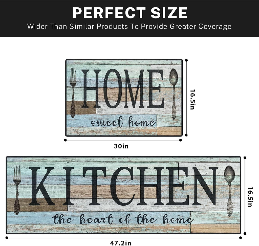 Kitchen Rugs Set of 2 Non Slip WashableVintage Wood Heart