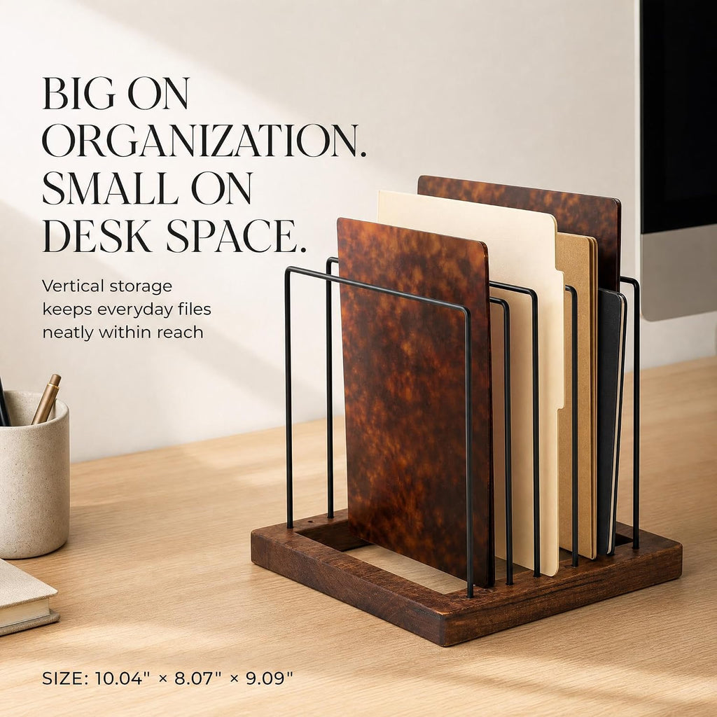 ZICOTO Stylish File Organizer for Desk - Premium Wooden Document Holder