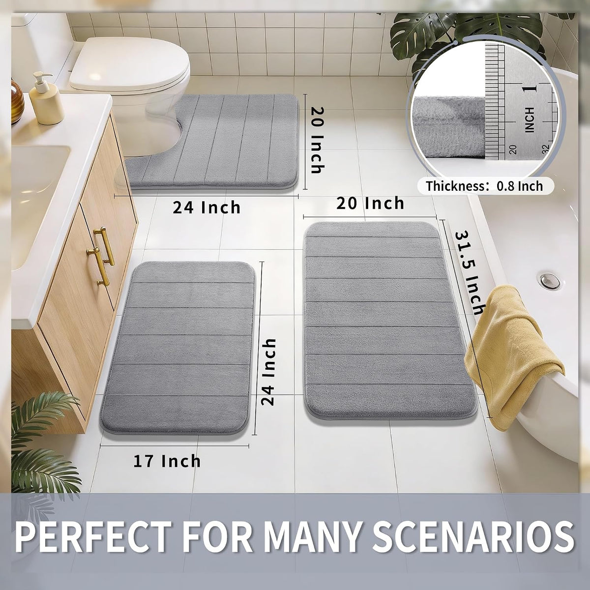 Yimobra Memory Foam Bath Mat 31.5x20, 5X Softer and Absorbent Bathroom Rug