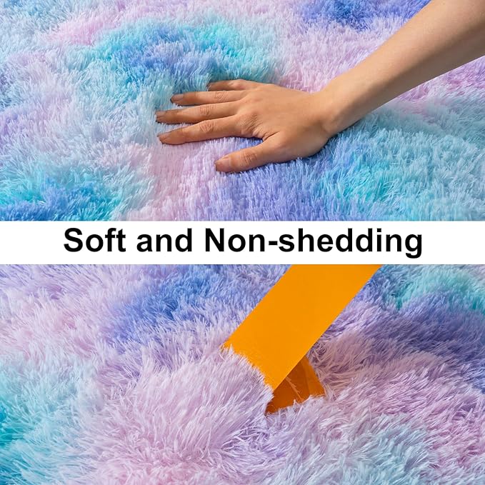 Soft Runner Rugs for Bedroom Hallways, 2x4 Purple Rainbow Fluffy Shag Throw - Image 6