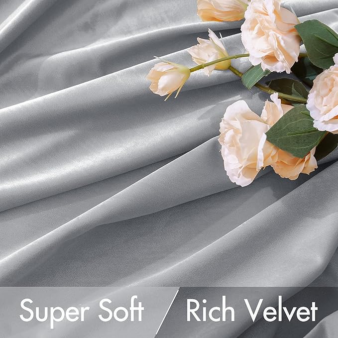 MIULEE Greyish White Velvet Curtains 96 inches 2 Panels - Image 4